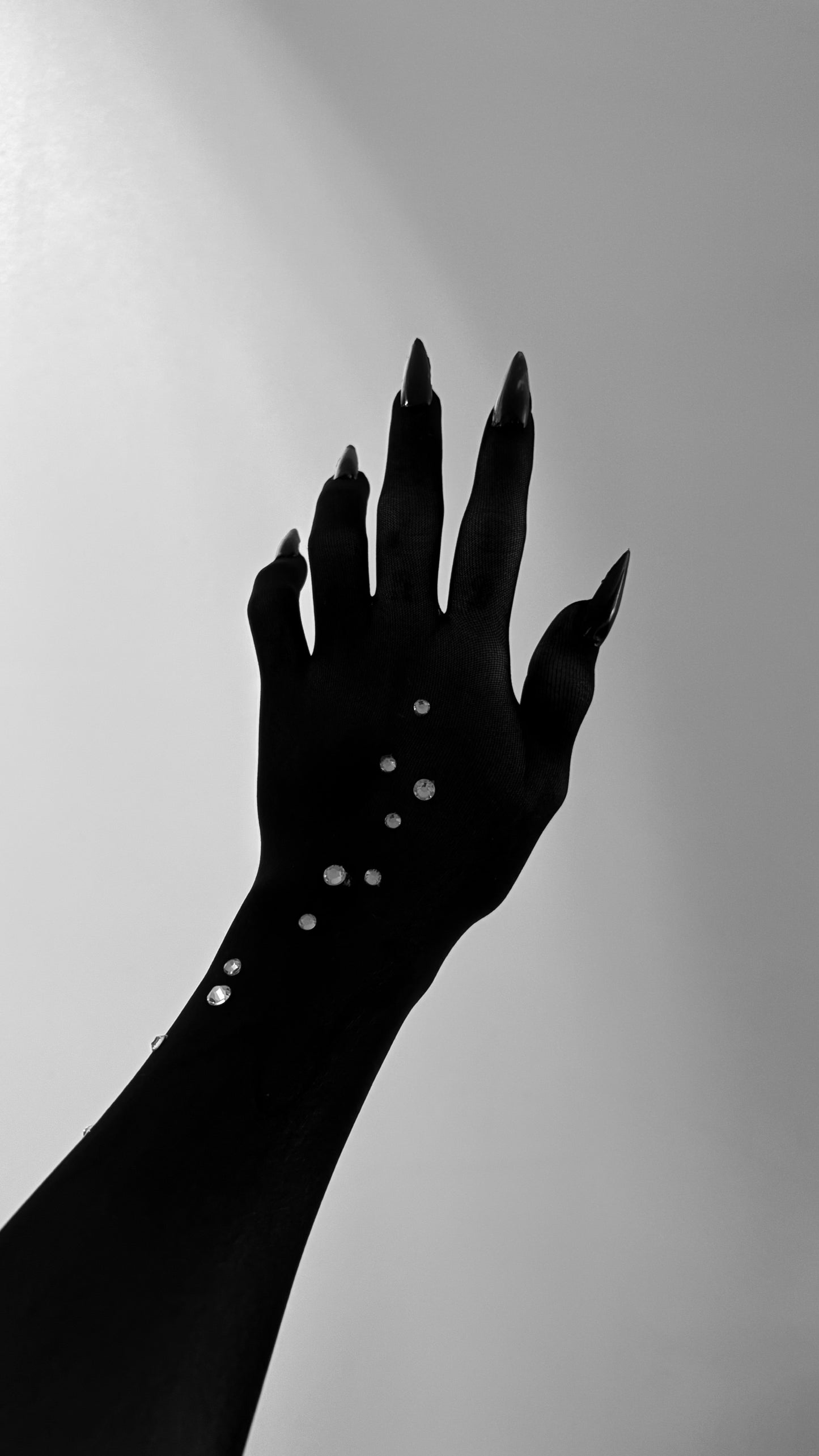 Diamond Rhinestones on Black Lace Nail Glove