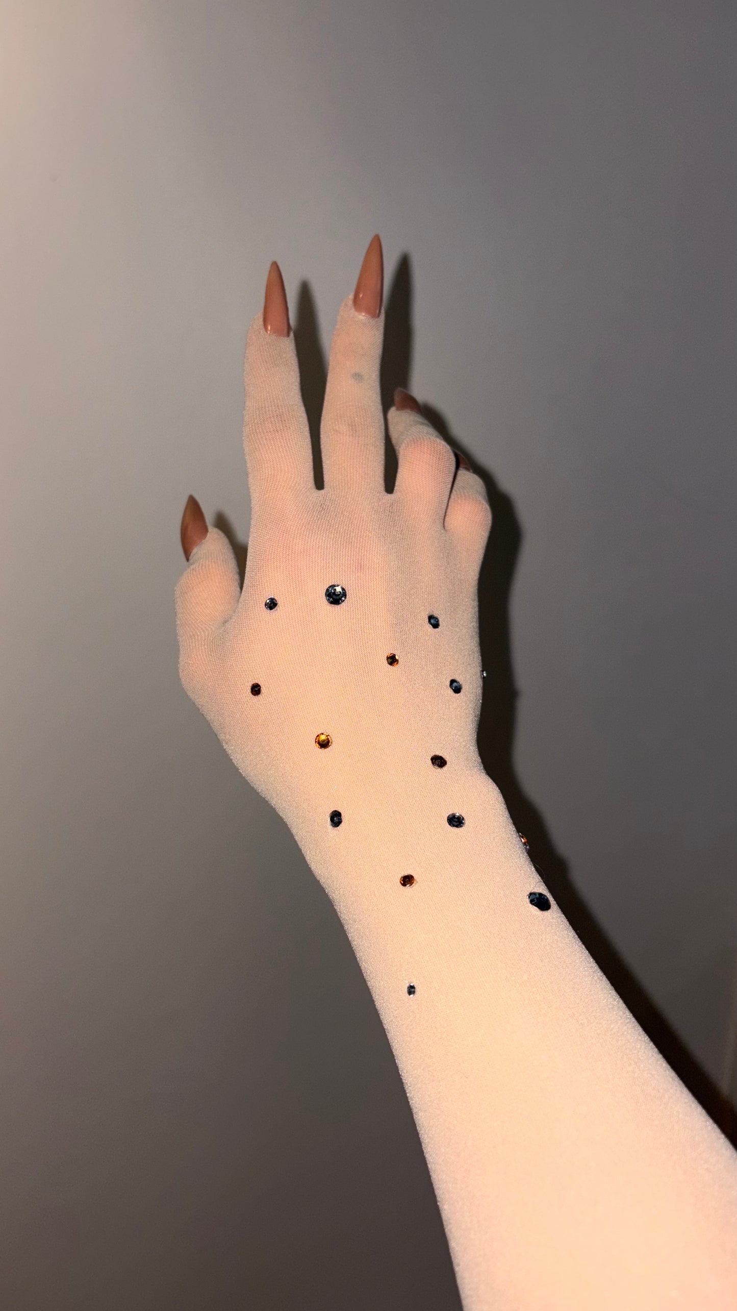 Gold-Silver Rhinestones on Beige Nail Glove