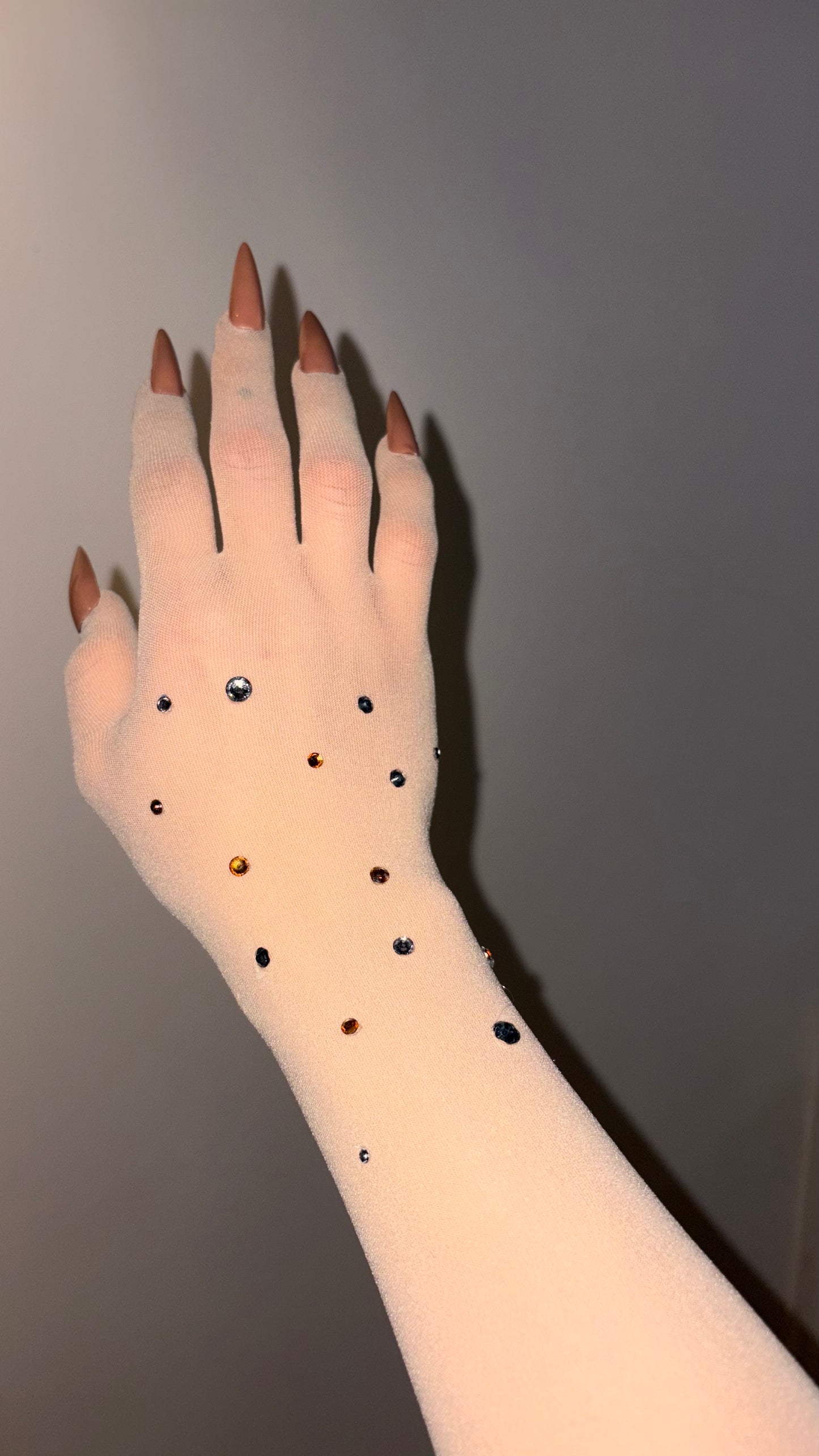 Gold-Silver Rhinestones on Beige Nail Glove