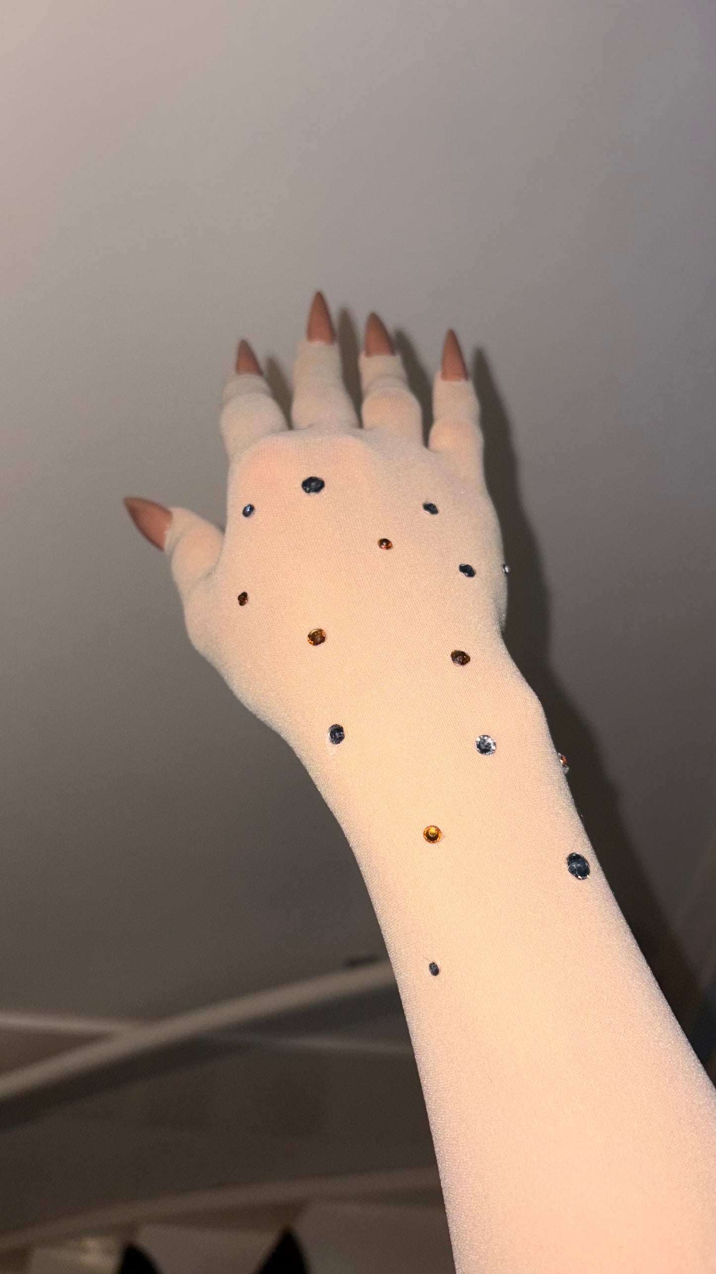 Gold-Silver Rhinestones on Beige Nail Glove
