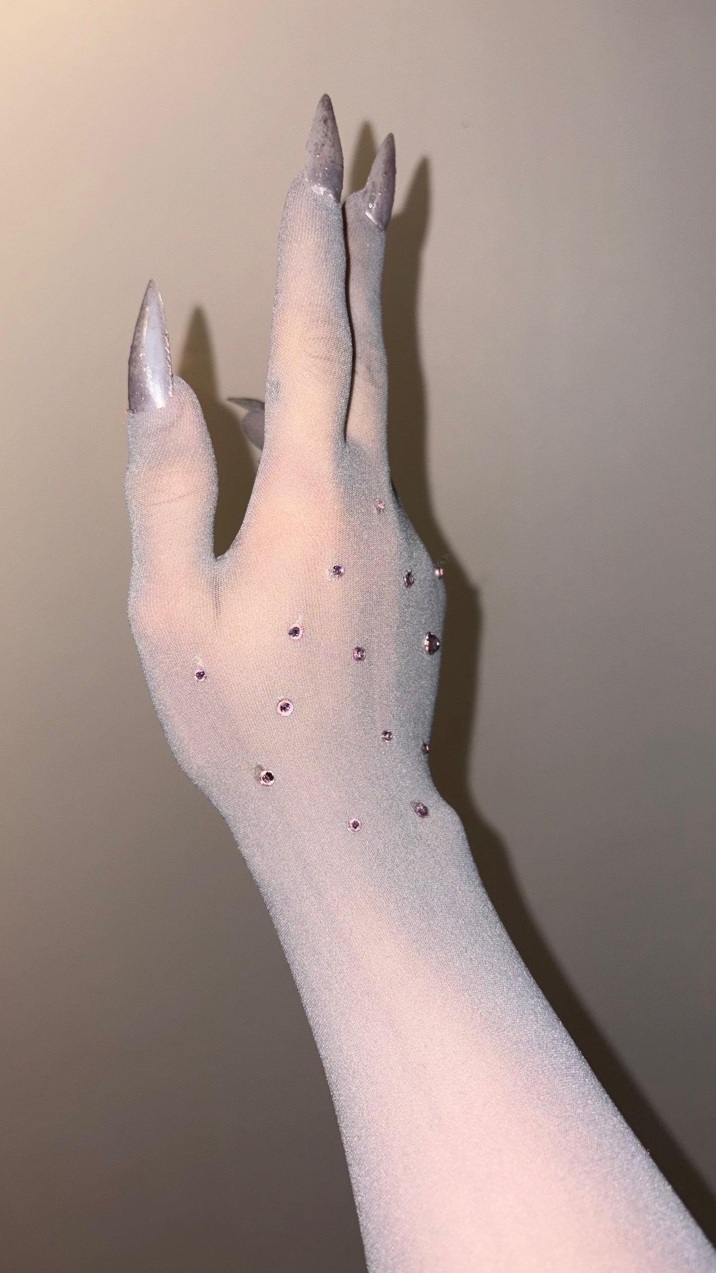 Metallic Stones on Grey Nail Glove