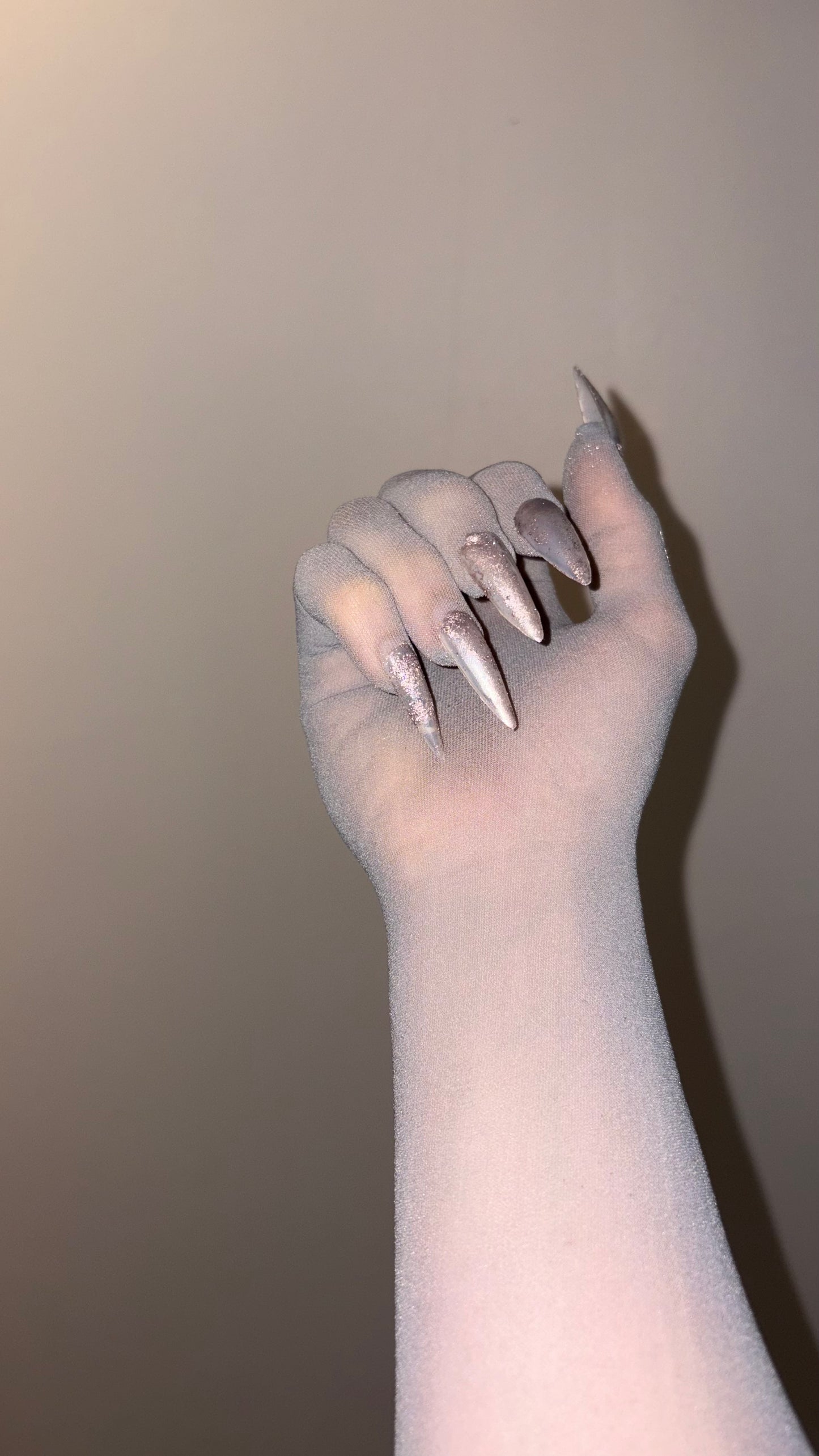 Metallic Stones on Grey Nail Glove