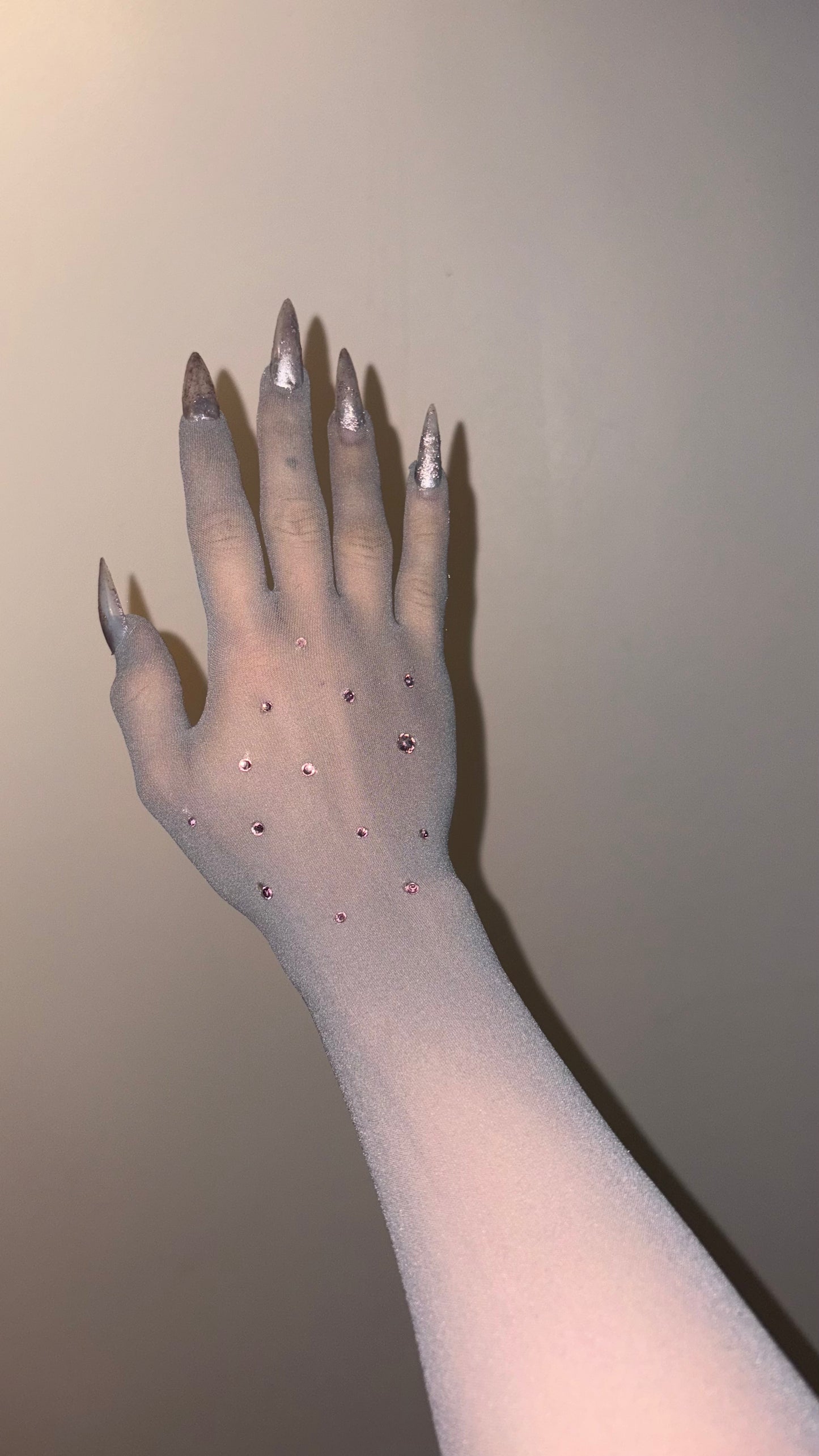 Metallic Stones on Grey Nail Glove