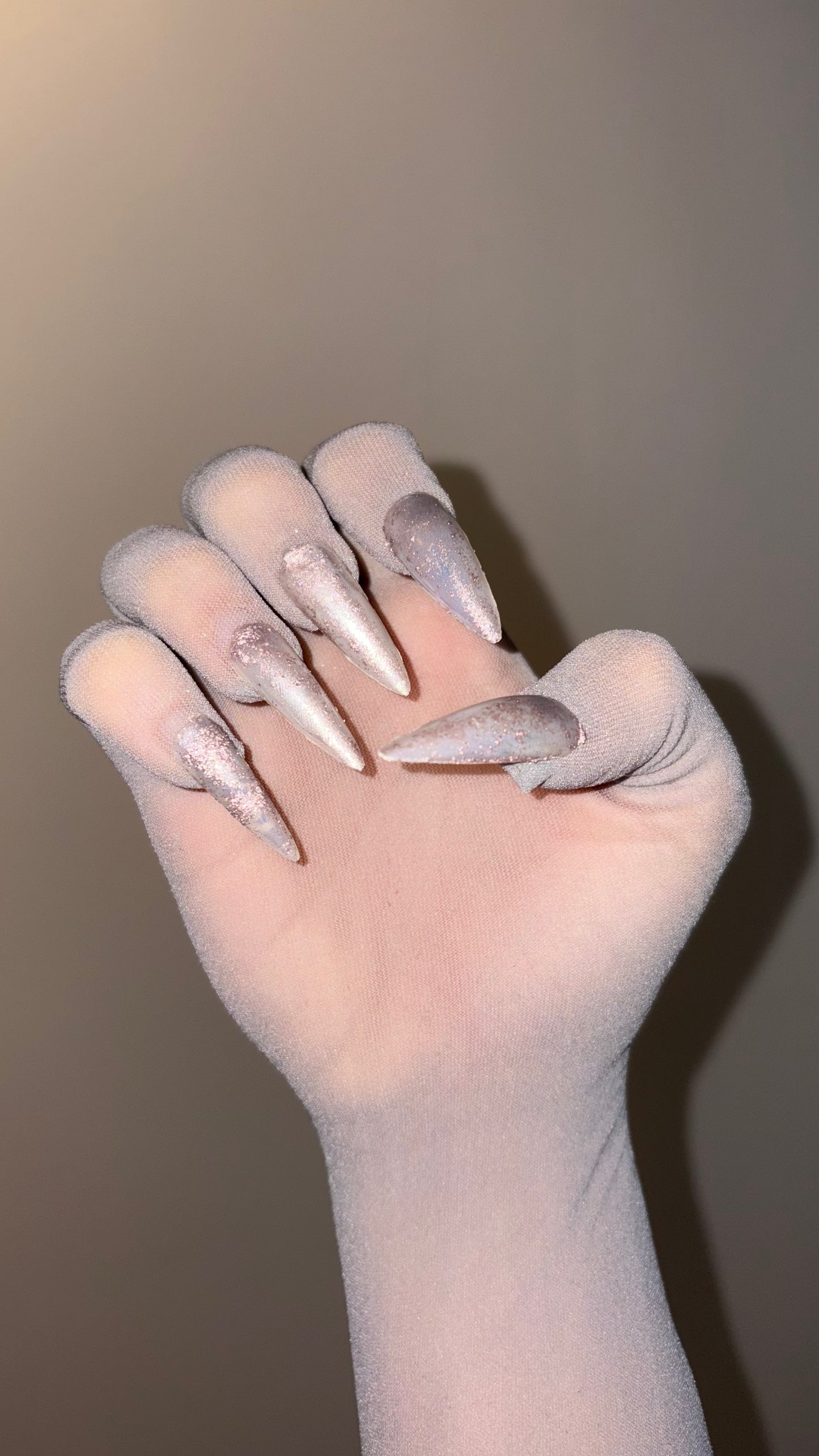 Metallic Stones on Grey Nail Glove
