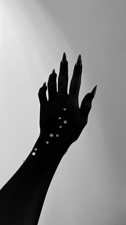 Diamond Rhinestones on Black Lace Nail Glove