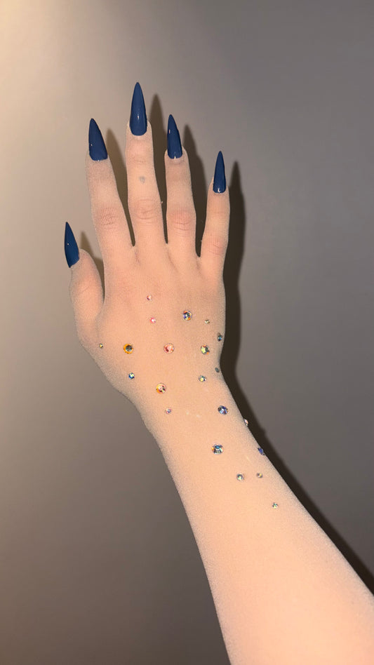 Colorful Rhinestones on Beige Nail Glove