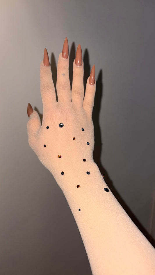 Gold-Silver Rhinestones on Beige Nail Glove