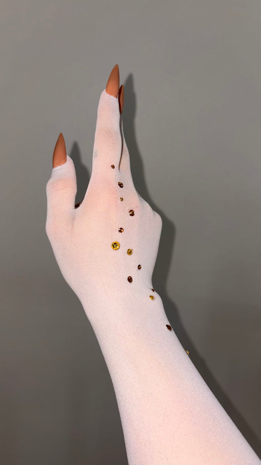 Golden Stones on White Nail Glove